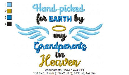 Hand Picked for Earth by my Grandparents in Heaven - Fill Stitch