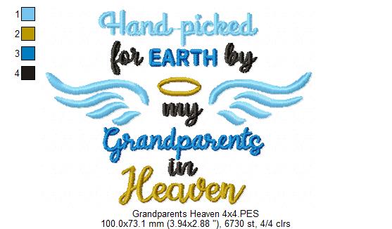 Hand Picked for Earth by my Grandparents in Heaven - Fill Stitch