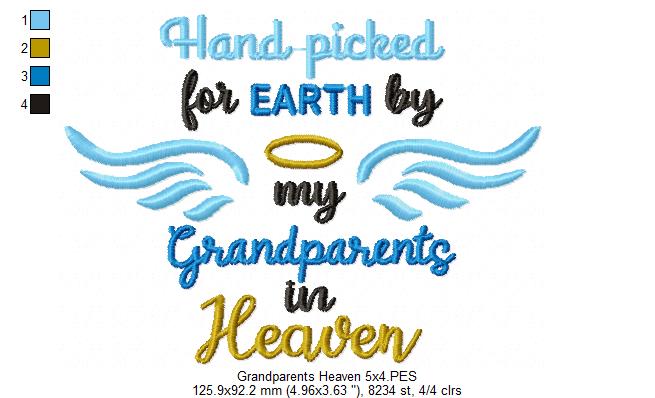 Hand Picked for Earth by my Grandparents in Heaven - Fill Stitch