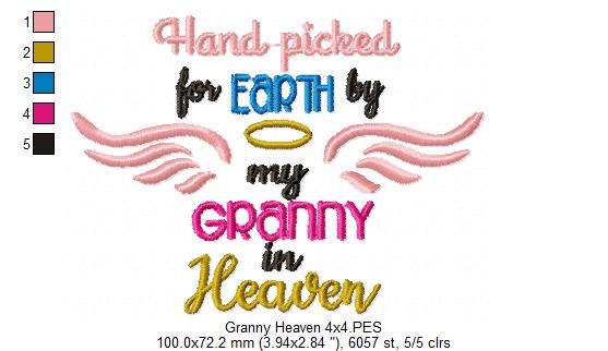 Hand Picked for Earth by my Granny in Heaven - Fill Stitch