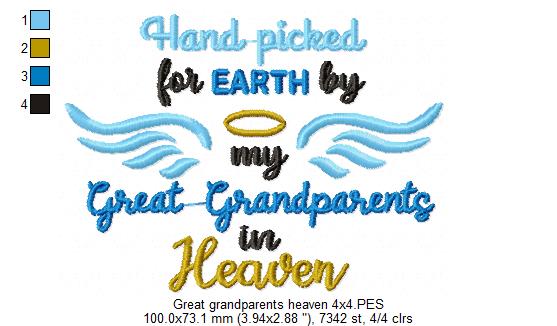 Hand Picked for Earth by my Great Grandparents in Heaven - Fill Stitch