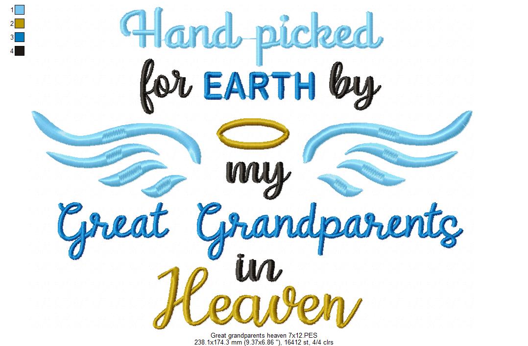 Hand Picked for Earth by my Great Grandparents in Heaven - Fill Stitch