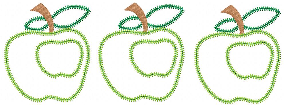 Three Green Apples Zigzag Appliqué Embroidery Design – School & Teacher Theme