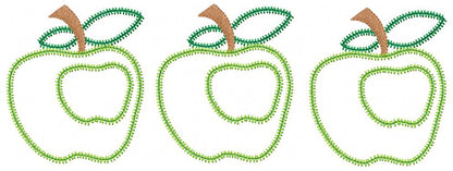 Three Green Apples Zigzag Appliqué Embroidery Design – School & Teacher Theme