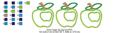 Three Green Apples Zigzag Appliqué Embroidery Design – School & Teacher Theme