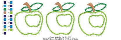 Three Green Apples Zigzag Appliqué Embroidery Design – School & Teacher Theme