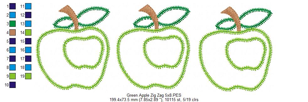 Three Green Apples - ZigZag Applique
