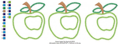 Three Green Apples Zigzag Appliqué Embroidery Design – School & Teacher Theme