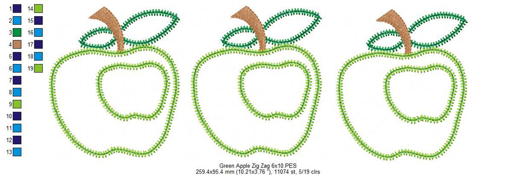 Three Green Apples - ZigZag Applique