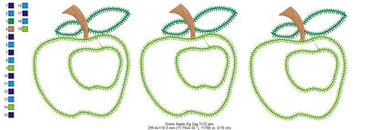Three Green Apples Zigzag Appliqué Embroidery Design – School & Teacher Theme