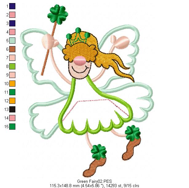 Green Fairy - Applique - Machine Embroidery Design