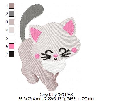 Cute Grey Kitty - Fill Stitch - Machine Embroidery Design