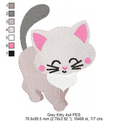 Cute Grey Kitty - Fill Stitch - Machine Embroidery Design