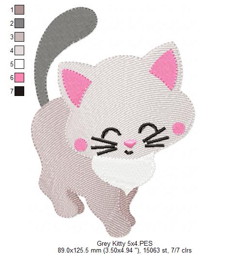 Cute Grey Kitty - Fill Stitch - Machine Embroidery Design