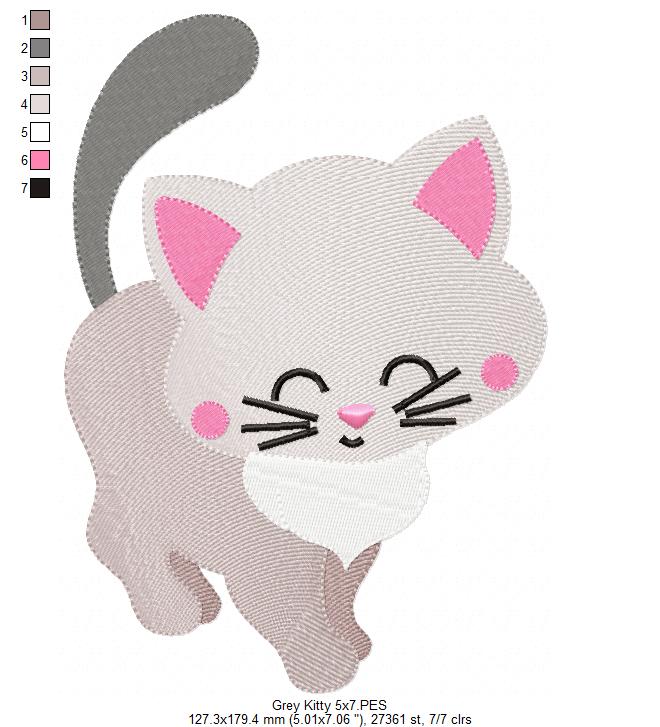 Cute Grey Kitty - Fill Stitch - Machine Embroidery Design