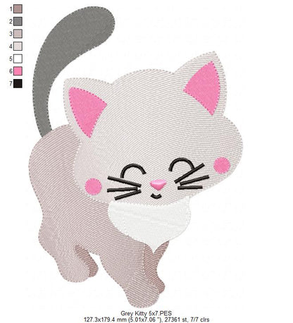 Cute Grey Kitty - Fill Stitch - Machine Embroidery Design