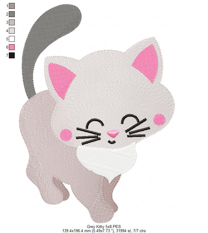 Cute Grey Kitty - Fill Stitch - Machine Embroidery Design