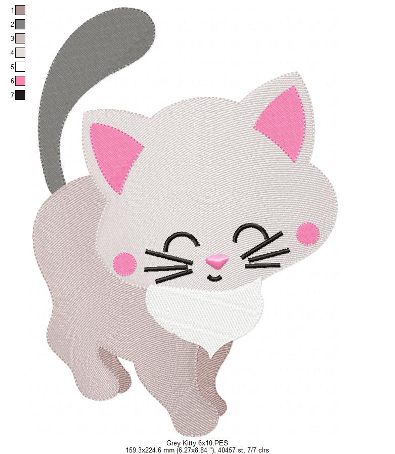 Cute Grey Kitty - Fill Stitch - Machine Embroidery Design