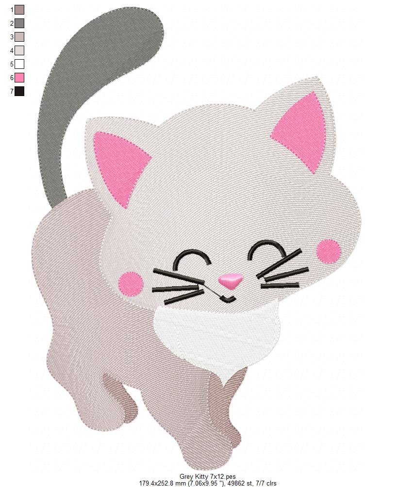 Cute Grey Kitty - Fill Stitch - Machine Embroidery Design