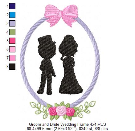 Groom and Bride Wedding Frame - Applique Embroidery