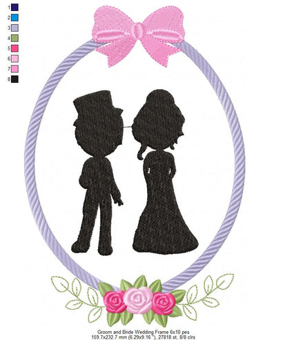 Groom and Bride Wedding Frame - Applique Embroidery