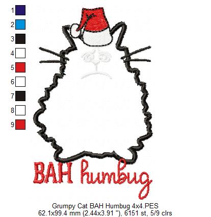 Bah Humbug Grumpy Christmas Cat - Applique