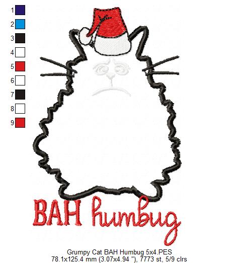 Bah Humbug Grumpy Christmas Cat - Applique