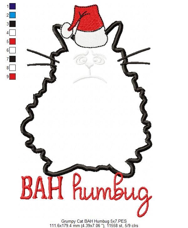 Bah Humbug Grumpy Christmas Cat - Applique