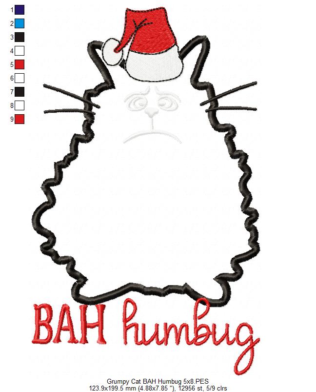 Bah Humbug Grumpy Christmas Cat - Applique