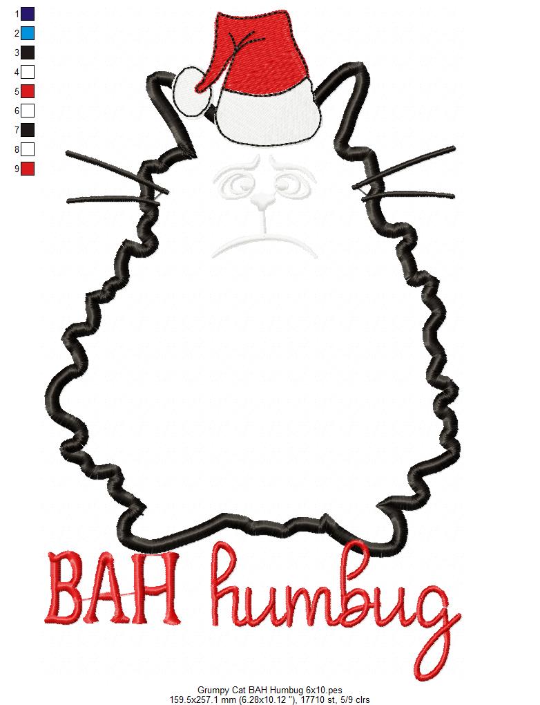 Bah Humbug Grumpy Christmas Cat - Applique