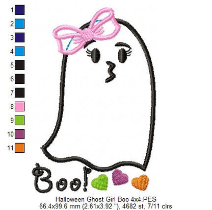 Halloween Ghost Girl Boo - Applique