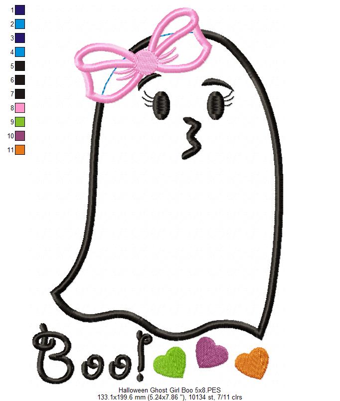 Halloween Ghost Girl Boo - Applique