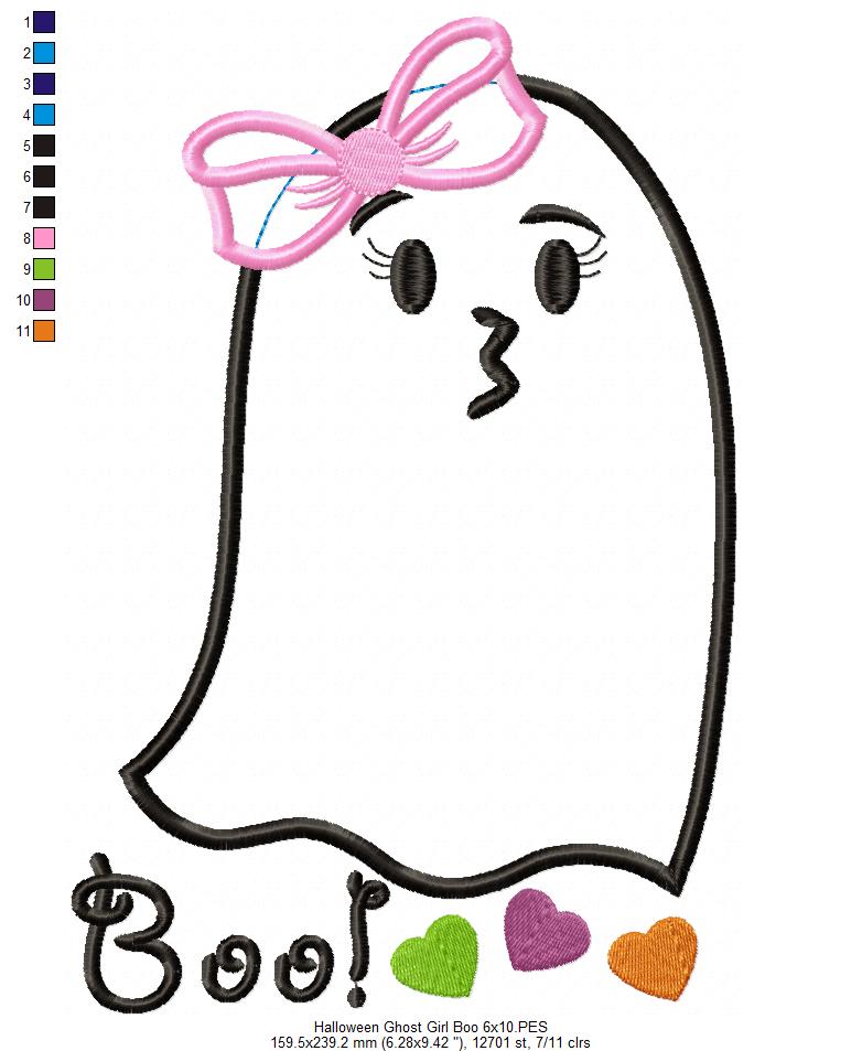 Halloween Ghost Girl Boo - Applique