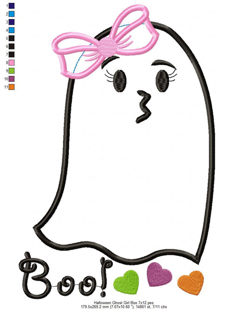 Halloween Ghost Girl Boo - Applique