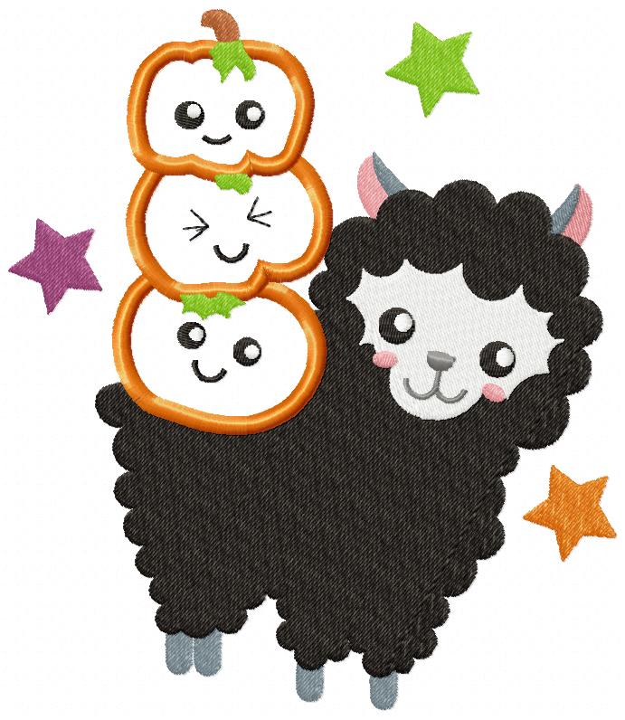 Halloween Llama and Pumpkins - Applique