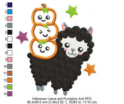 Halloween Llama and Pumpkins - Applique