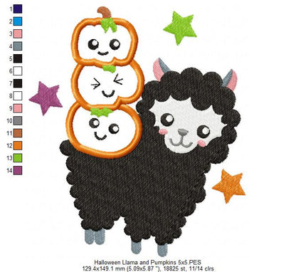 Halloween Llama and Pumpkins - Applique