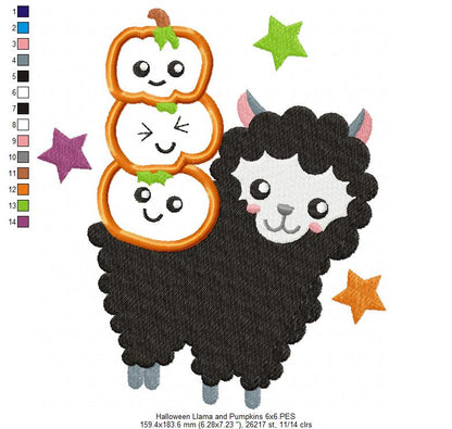 Halloween Llama and Pumpkins - Applique
