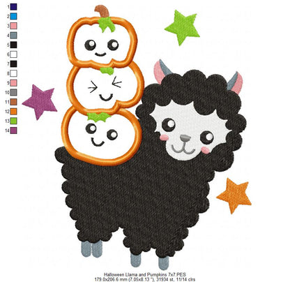 Halloween Llama and Pumpkins - Applique
