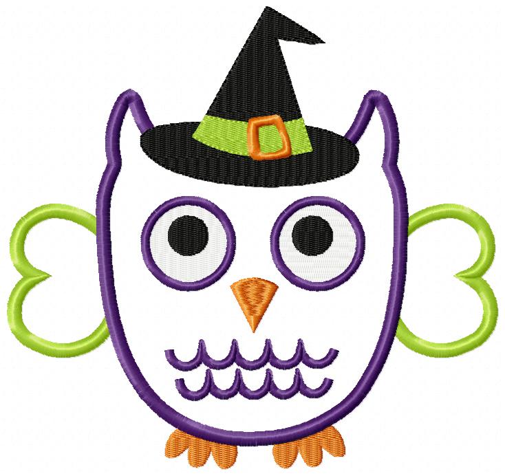 Owl with Witch Hat - Applique - 4x4 5x5 6x6 7x7