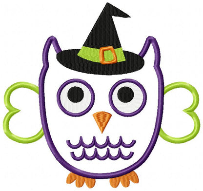 Owl with Witch Hat - Applique - 4x4 5x5 6x6 7x7