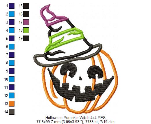 Halloween Witch Pumpkin - Applique - Machine Embroidery Design