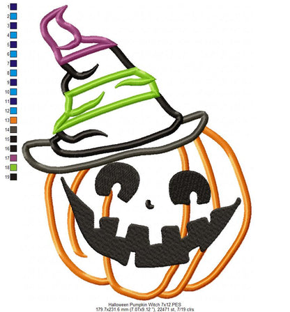 Halloween Witch Pumpkin - Applique - Machine Embroidery Design