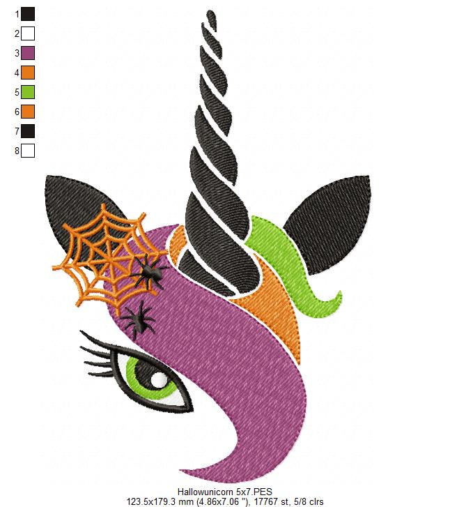 Halloween Unicorn Witch - Fill Stitch