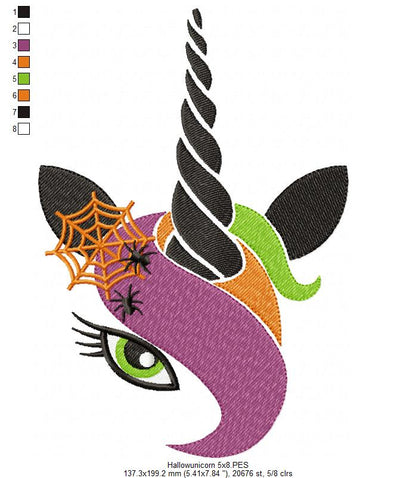 Halloween Unicorn Witch - Fill Stitch