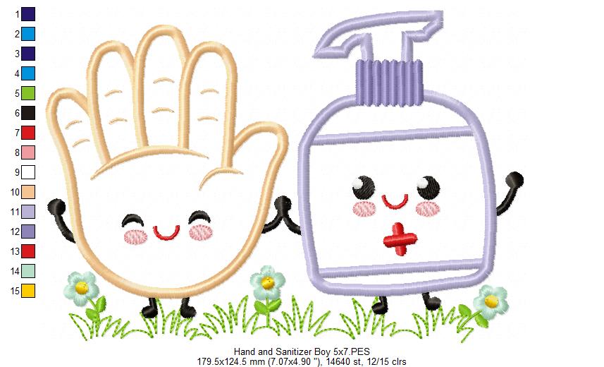 Hand and Sanitizer Girl and Boy - Applique - Set of 2 designs