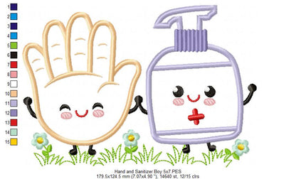 Hand and Sanitizer Girl and Boy - Applique - Set of 2 designs