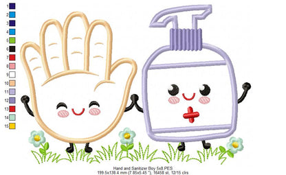 Hand and Sanitizer Girl and Boy - Applique - Set of 2 designs