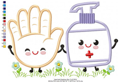 Hand and Sanitizer Girl and Boy - Applique - Set of 2 designs