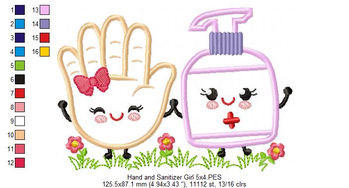 Hand and Sanitizer Girl and Boy - Applique - Set of 2 designs